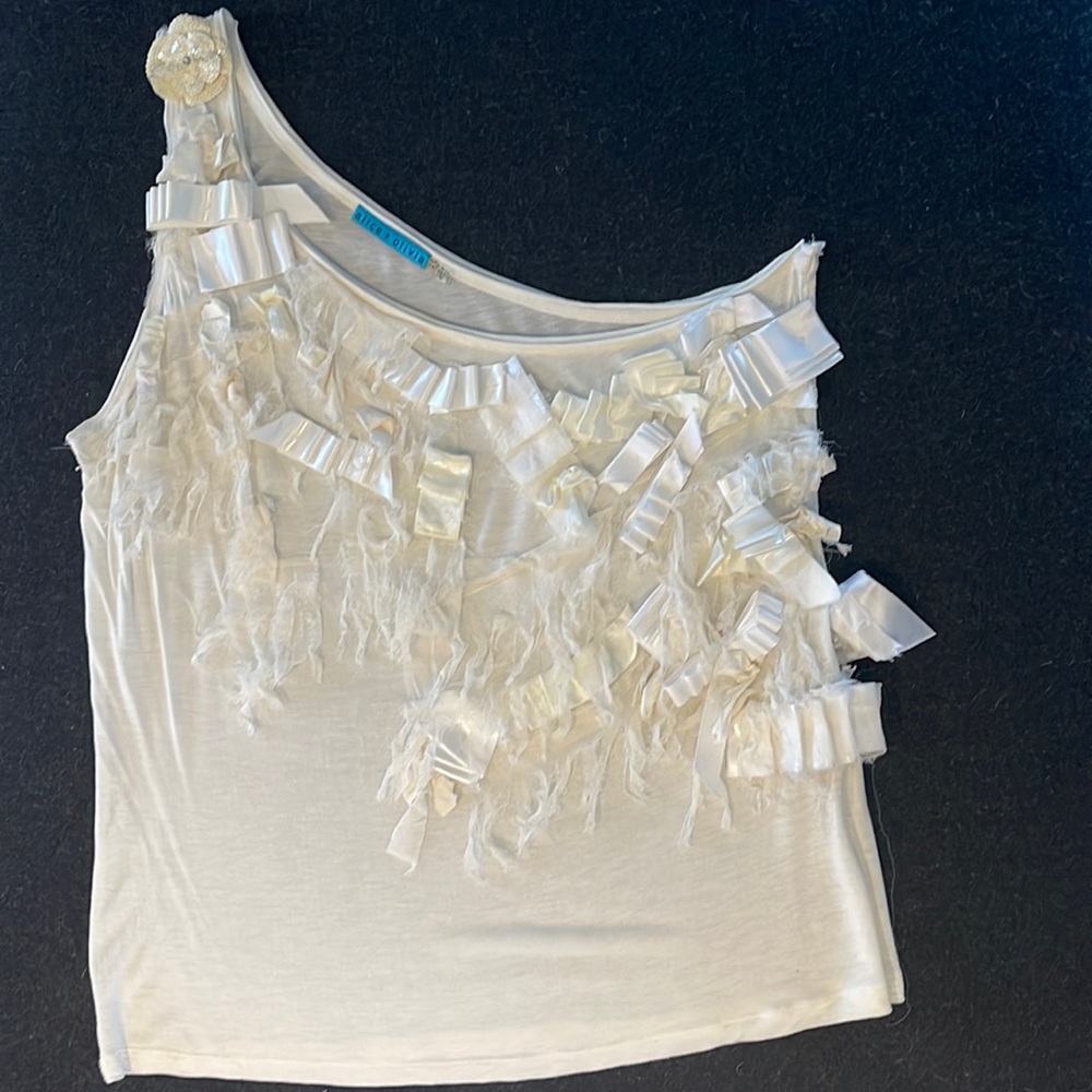 Alice & Olivia one-shoulder embellished top